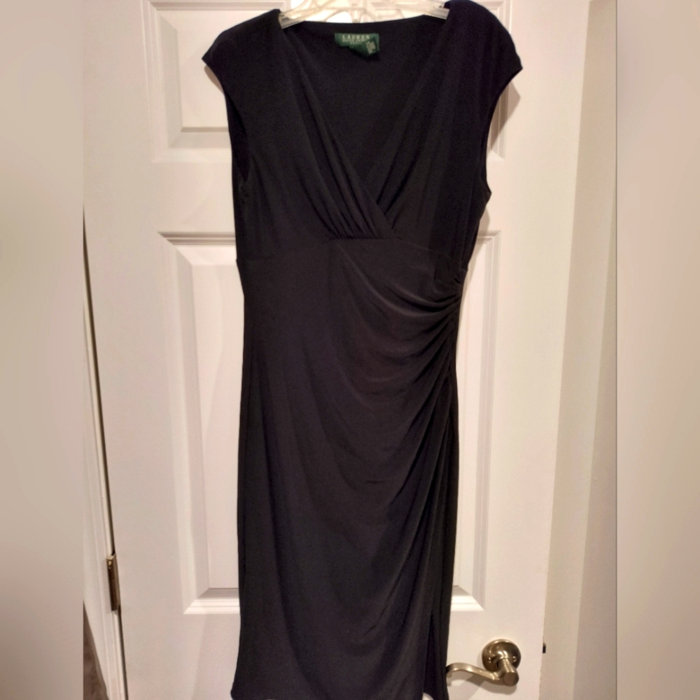 Lauren Ralph Lauren Beautiful Classic Jet Black Draped Dress (Size 6) - Picture 2 of 11
